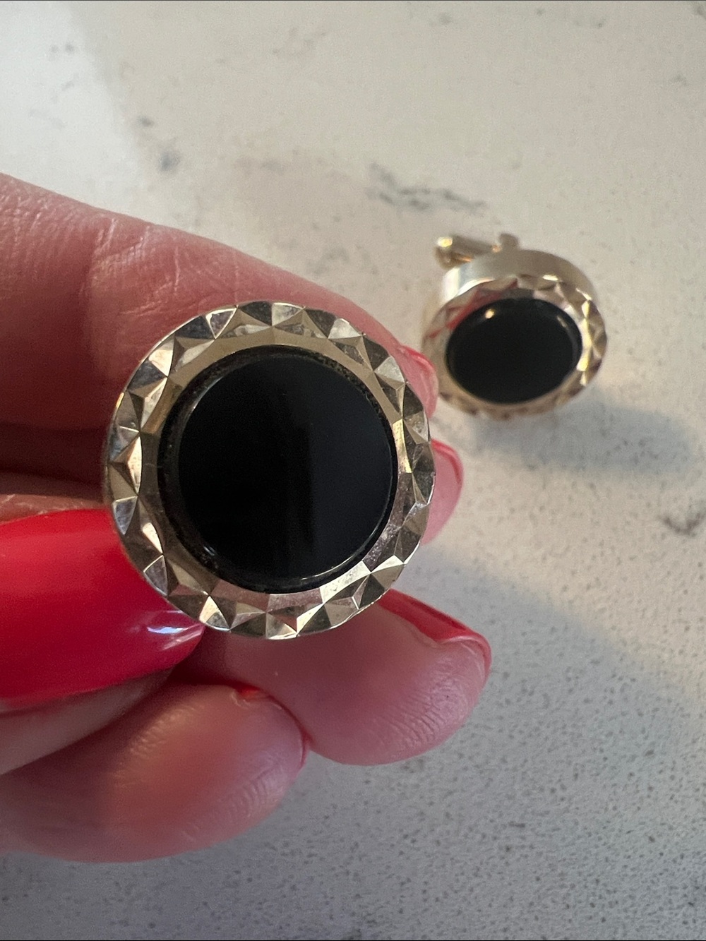 Men’s cuff links. Black and gold vintage.